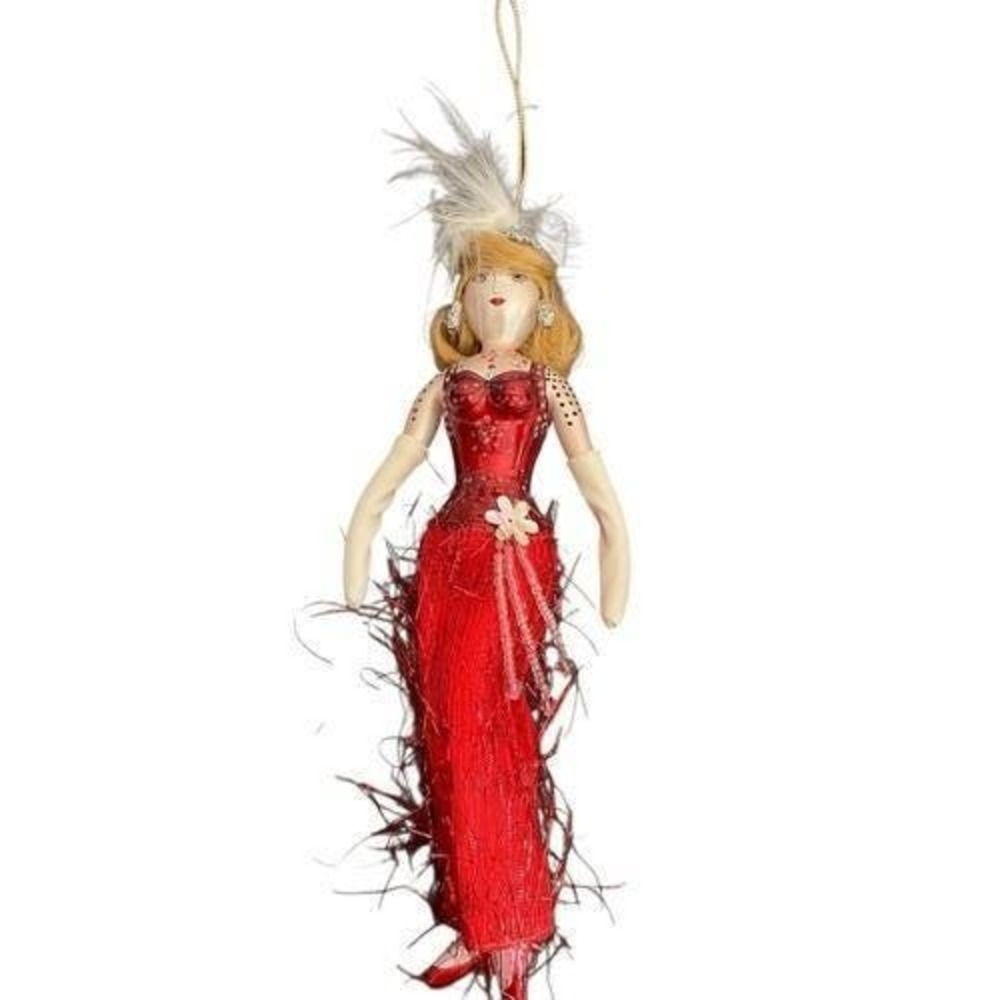 De Carlini Made in Italy "Luxury in Red Satin & Tinsel Fur" Ornament Vintage